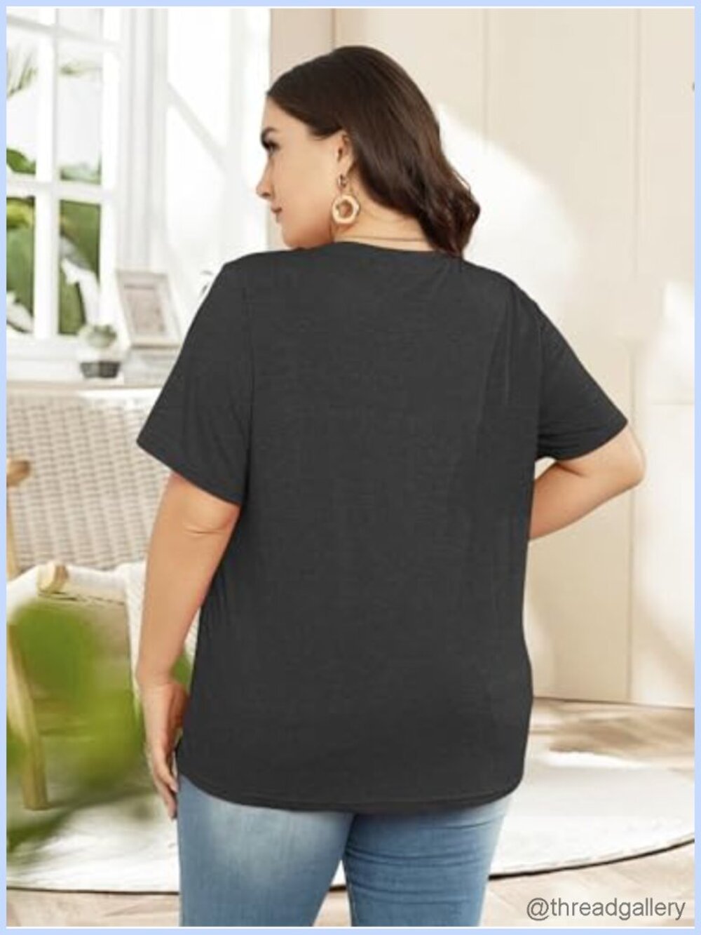 Plus Size Oversized Graphic Tee V-Neck Short Sleeve Summer T-Shirt - Picture 4 of 6